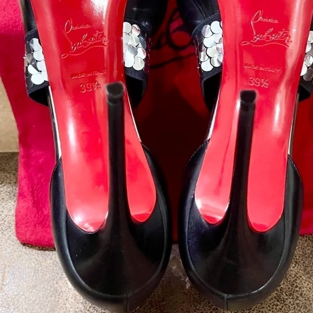 Christian Louboutin Hyper sequin cross strap peep toe Napa leather black EU39.5